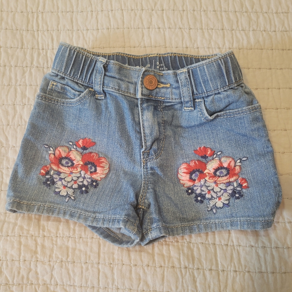 GAP Kids Embroidered Denim Shorts with Floral Design 3T